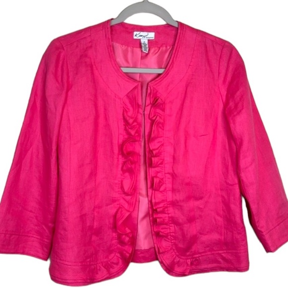 Kim Rogers Linen Jacket Pink Ruffle Trim Cropped Sz S - Picture 1 of 15